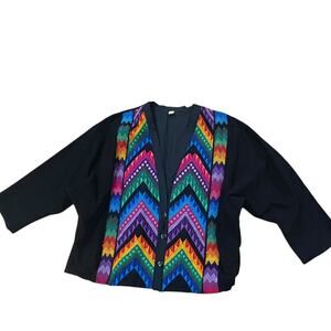 Vintage Handmade Guatemalan Rainbow Embroidery Jacket / Size Large -